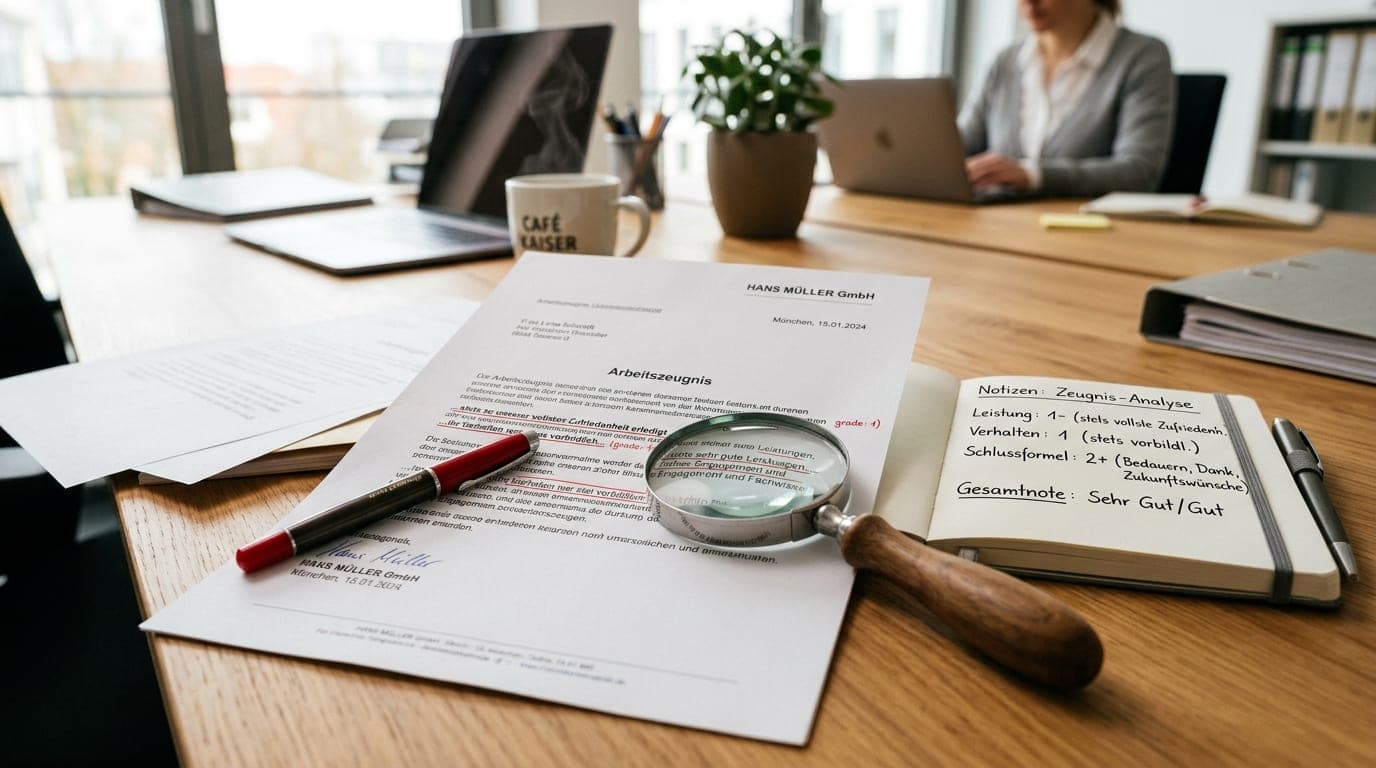 Arbeitszeugnis Bewertung 2026 — versteckte Notenskala 1-6 mit Leistungs- und Schlussformel